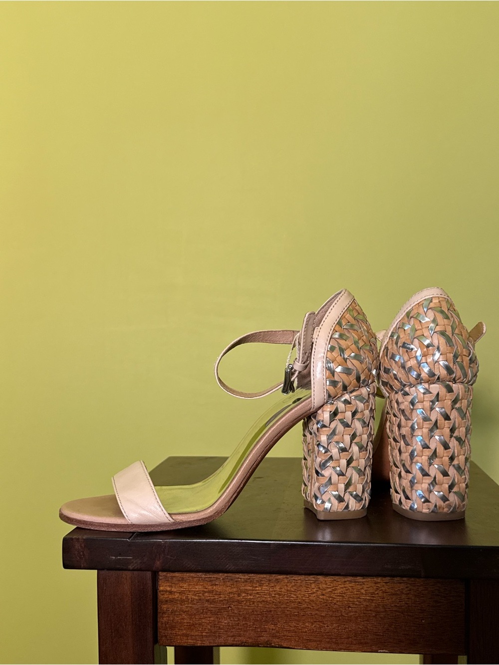Coach Beige Woven Block Heel Sandals - Picture 1 of 11
